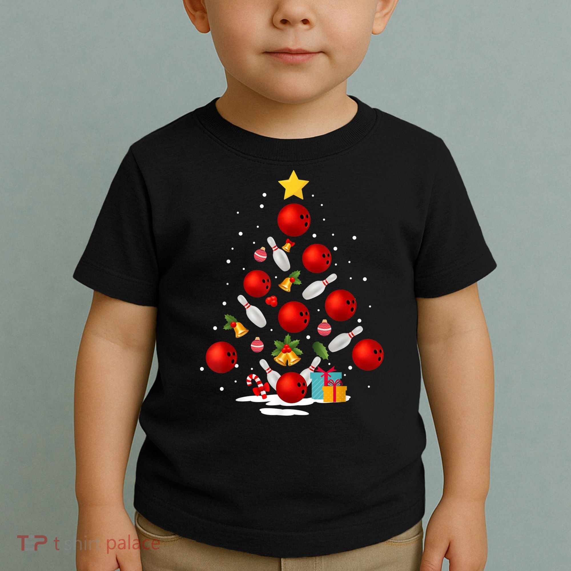 Funny Bowling Christmas Tree Lights Xmas Gifts Toddler T-Shirt