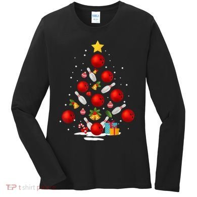 Funny Bowling Christmas Tree Lights Xmas Gifts Women's Long Sleeve Shirt