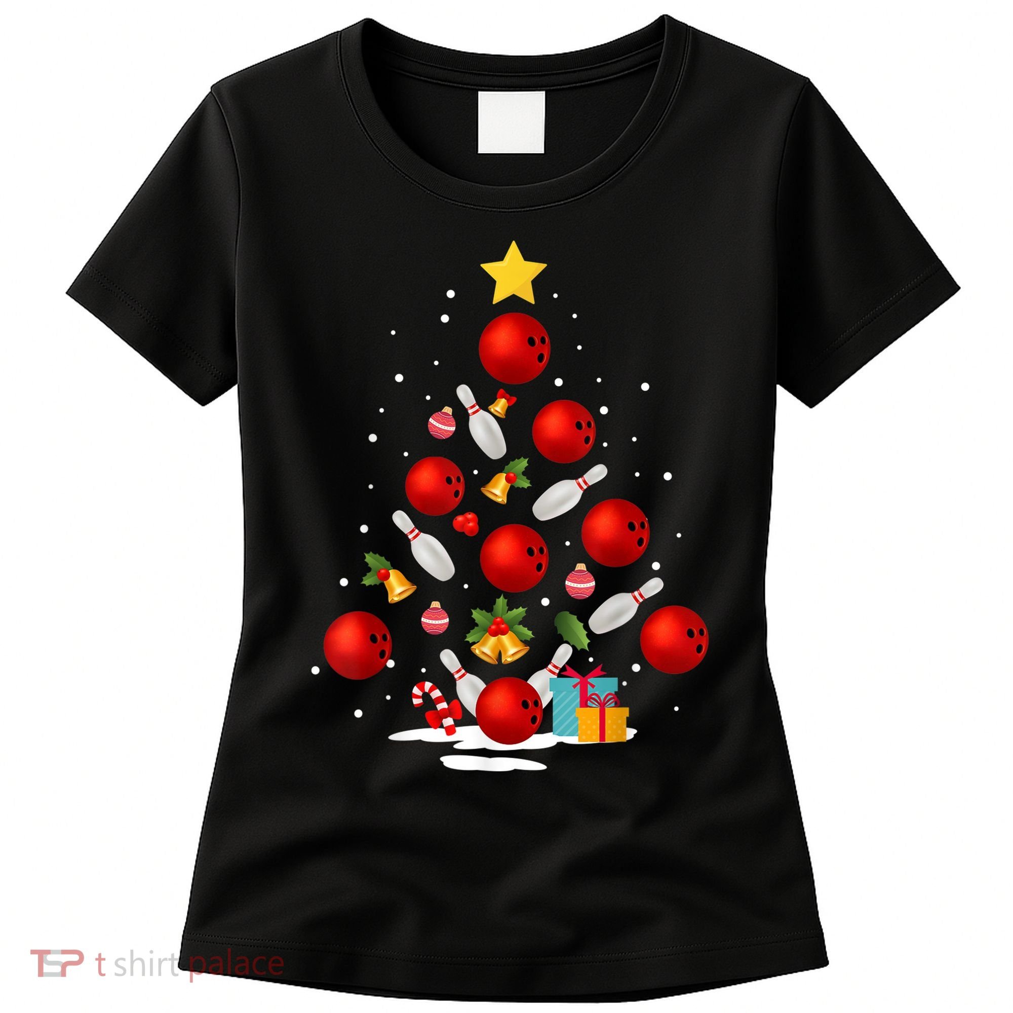 Funny Bowling Christmas Tree Lights Xmas Gifts Women's T-Shirt