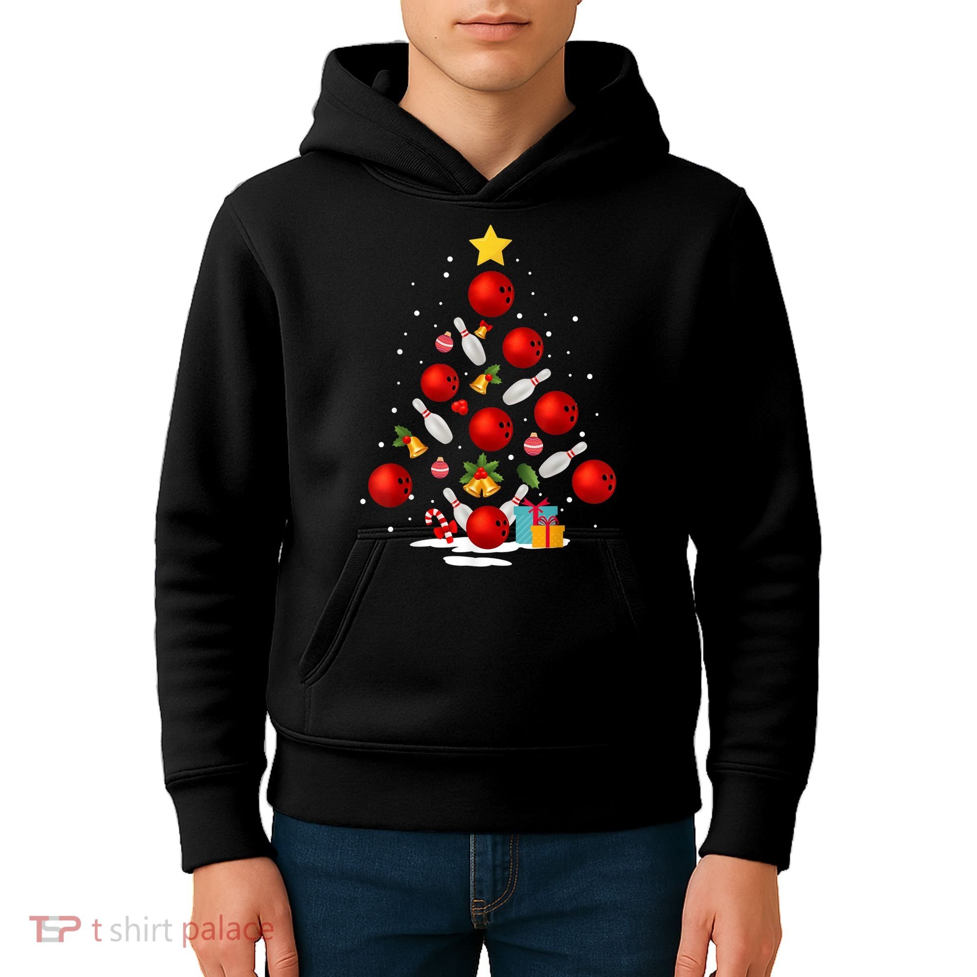 Funny Bowling Christmas Tree Lights Xmas Gifts Kids Hoodie
