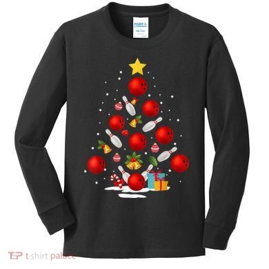 Funny Bowling Christmas Tree Lights Xmas Gifts Kids Long Sleeve Shirt