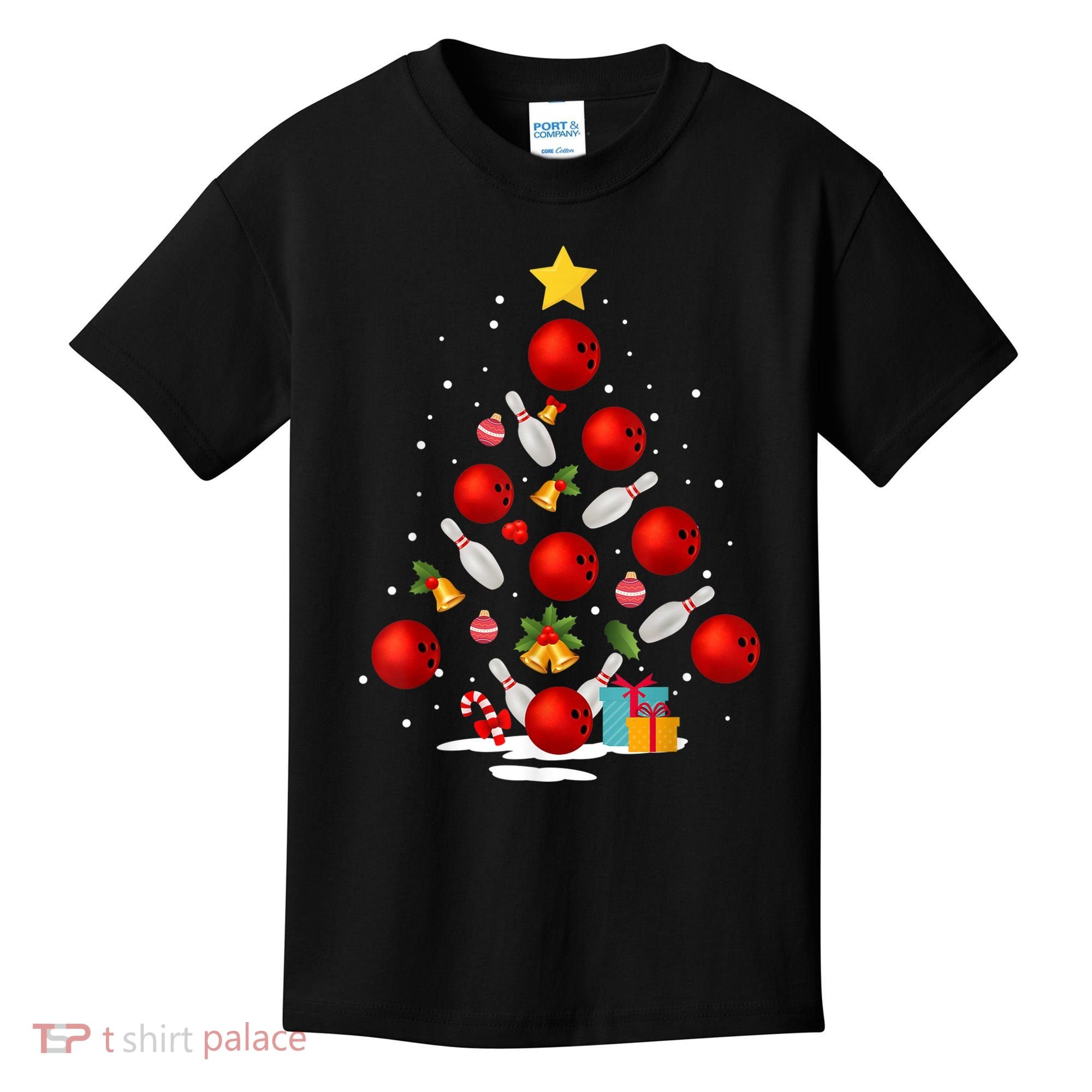Funny Bowling Christmas Tree Lights Xmas Gifts Kids T-Shirt
