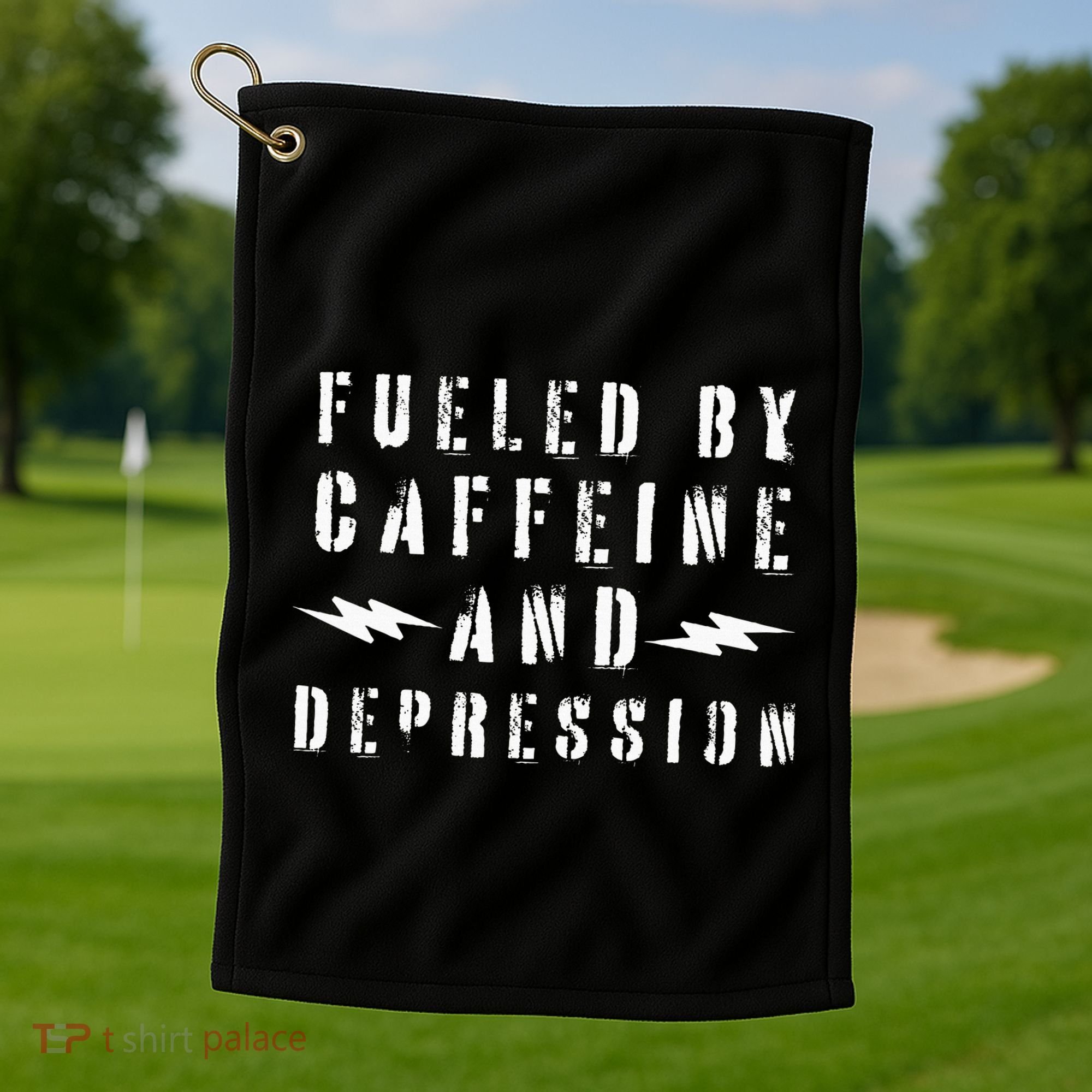Fueled By Caffeine And Depression Golf Towel