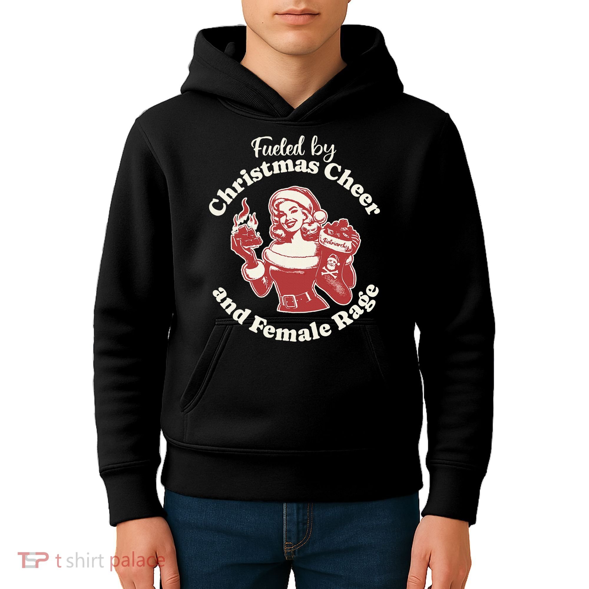 Fueled By Christmas Cheer And Female Rage Patriarchy Kids Hoodie