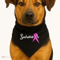 Funny Breast Cancer Awareness Pink Ribbon Survivor USA-Made Doggie Bandana thumb 1