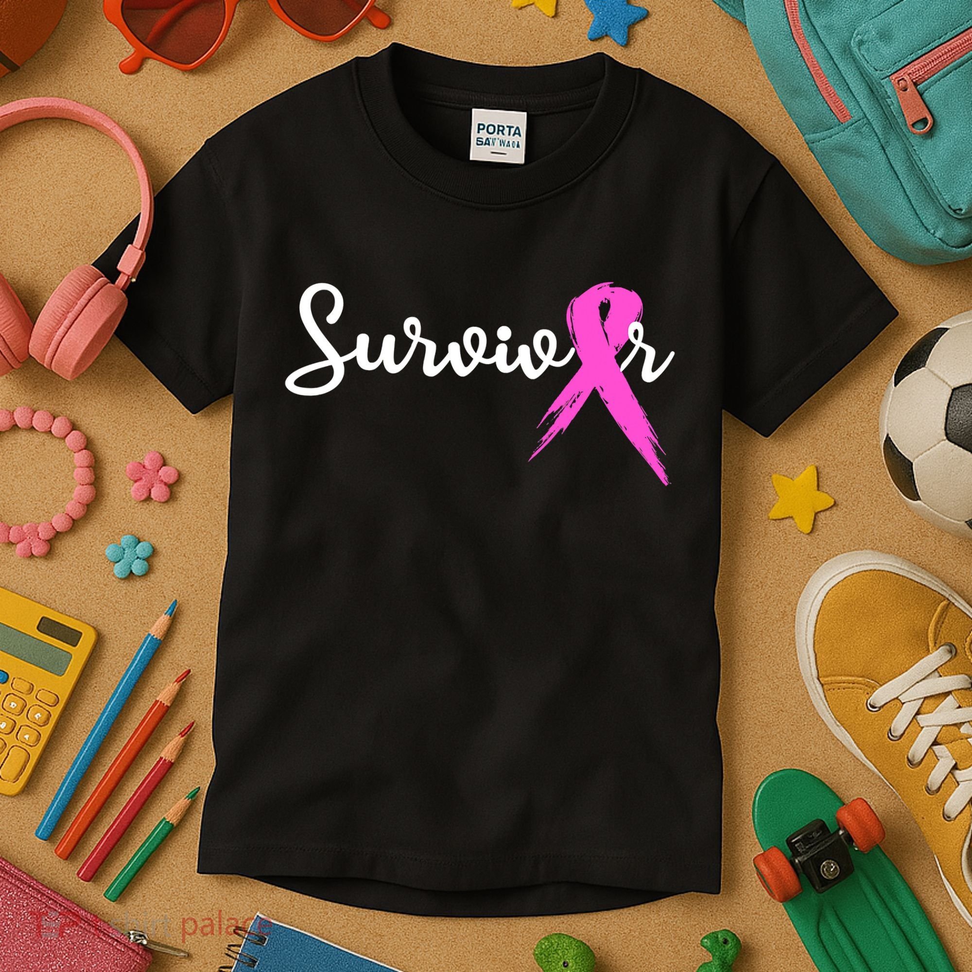Funny Breast Cancer Awareness Pink Ribbon Survivor Kids T-Shirt