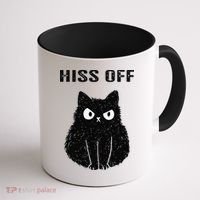 Funny Black Cat Hiss Off Meow Cat Coffee Mug thumb 1
