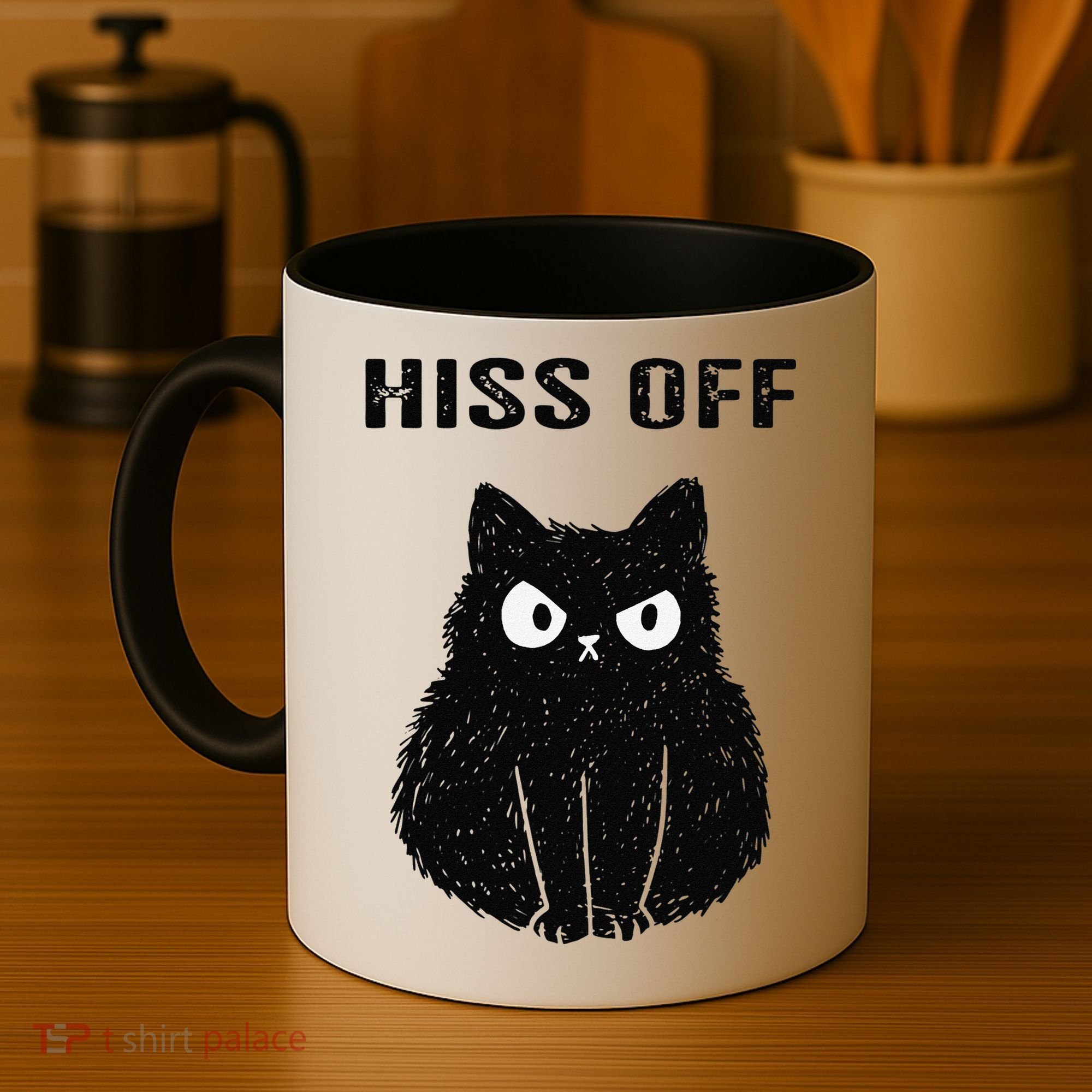 Funny Black Cat Hiss Off Meow Cat Coffee Mug