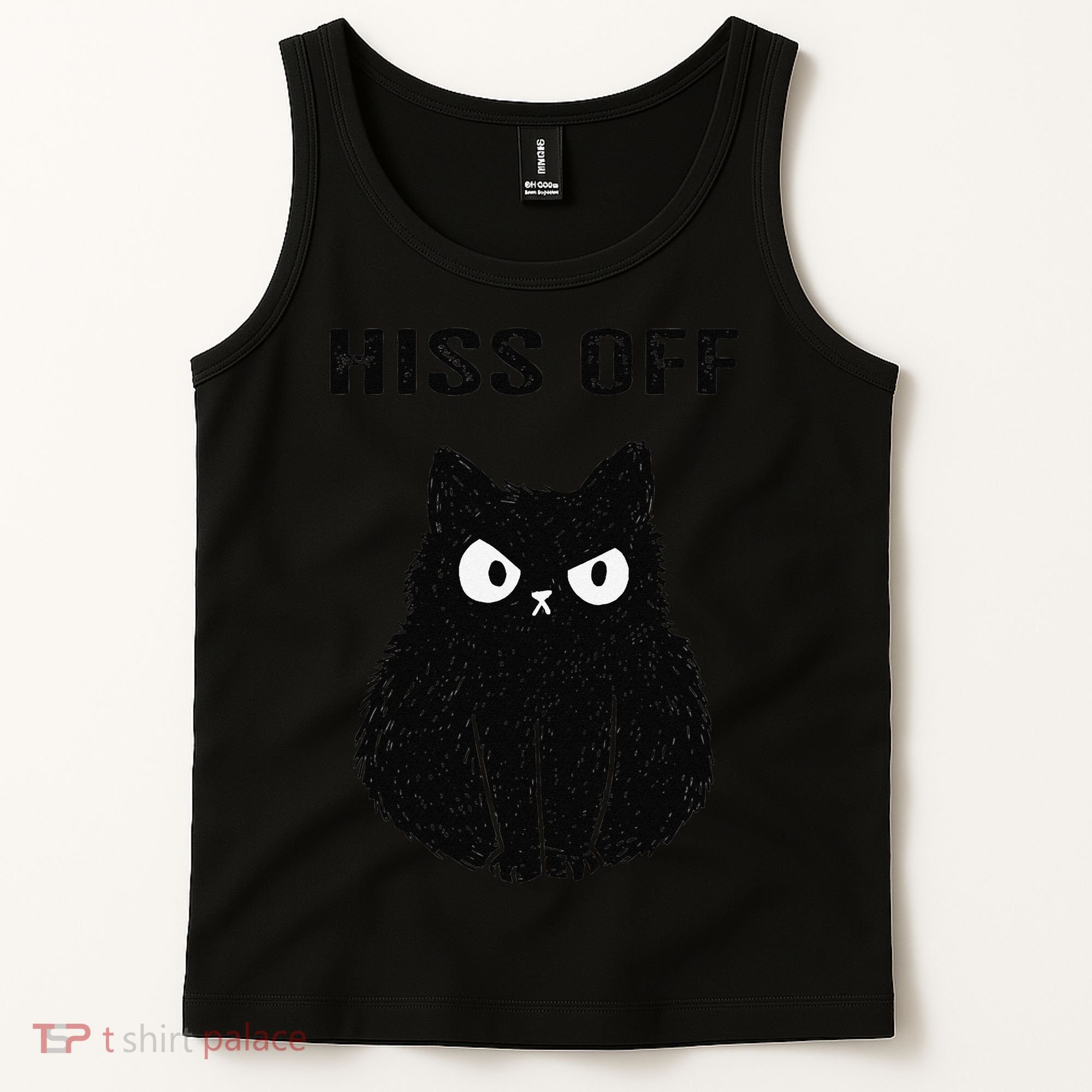 Funny Black Cat Hiss Off Meow Cat Tank Top