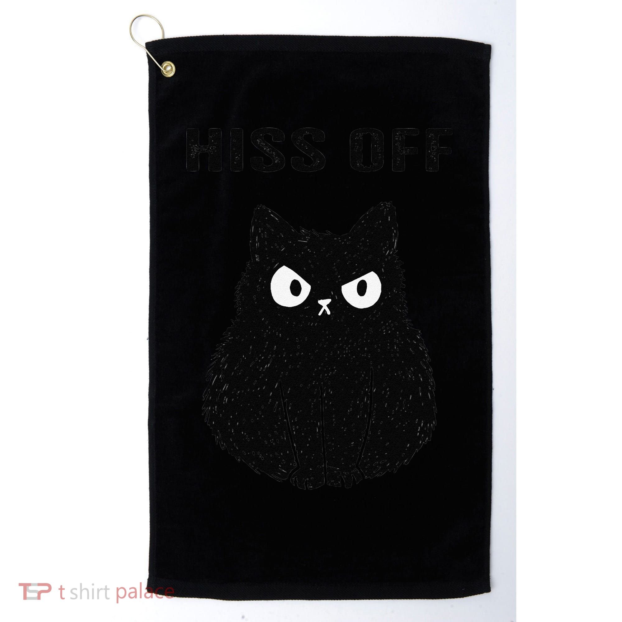 Funny Black Cat Hiss Off Meow Cat Golf Towel