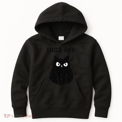 Funny Black Cat Hiss Off Meow Cat Kids Hoodie