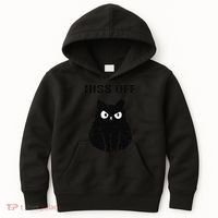 Funny Black Cat Hiss Off Meow Cat Kids Hoodie thumb 0