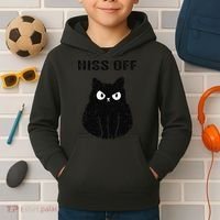 Funny Black Cat Hiss Off Meow Cat Kids Hoodie thumb 2