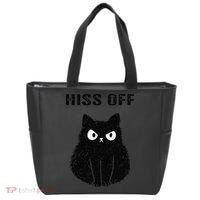 Funny Black Cat Hiss Off Meow Cat Tote Bag thumb 0