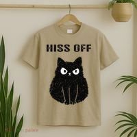 Funny Black Cat Hiss Off Meow Cat T-Shirt thumb 2