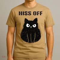 Funny Black Cat Hiss Off Meow Cat T-Shirt thumb 3