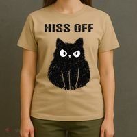 Funny Black Cat Hiss Off Meow Cat T-Shirt thumb 4