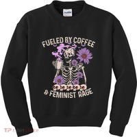 Fueled By Coffee & Feminist Rage Feminism Coffee Lovers Kids Sweatshirt thumb 0