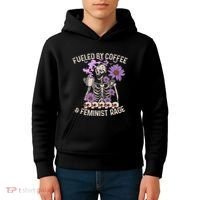 Fueled By Coffee & Feminist Rage Feminism Coffee Lovers Kids Hoodie thumb 4