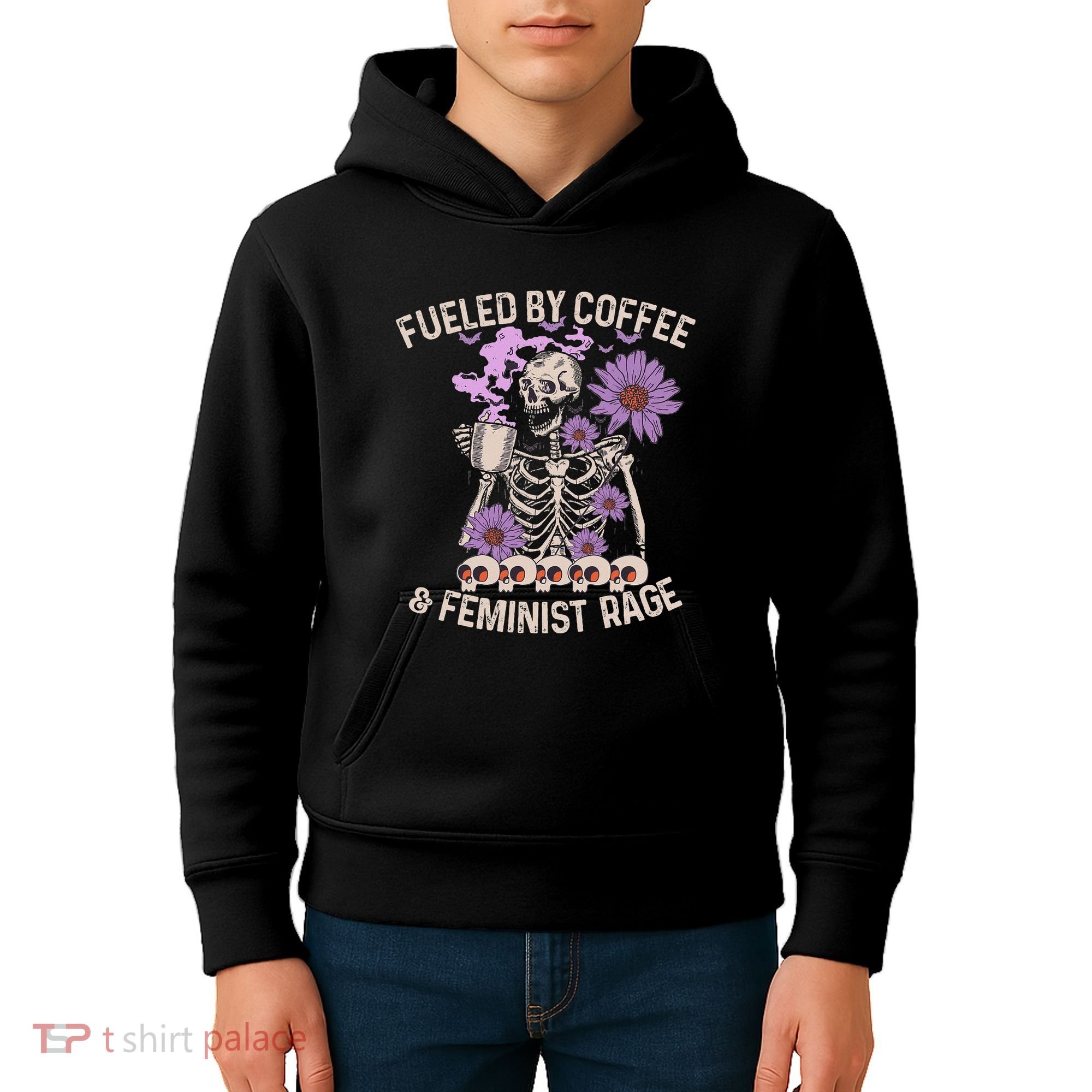 Fueled By Coffee & Feminist Rage Feminism Coffee Lovers Kids Hoodie