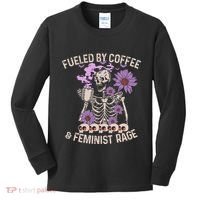 Fueled By Coffee & Feminist Rage Feminism Coffee Lovers Kids Long Sleeve Shirt thumb 0