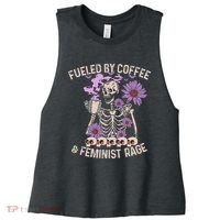 Fueled By Coffee & Feminist Rage Feminism Coffee Lovers Women's Racerback Cropped Tank thumb 0