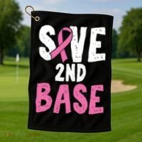 Funny Breast Cancer Awareness Month Save Second 2nd Base Great Gift Golf Towel thumb 1