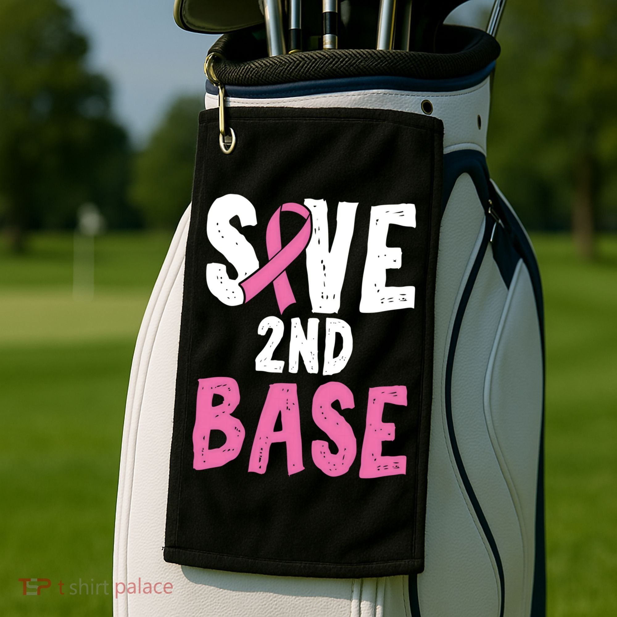 Funny Breast Cancer Awareness Month Save Second 2nd Base Great Gift Golf Towel