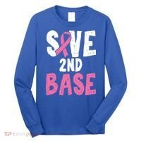 Funny Breast Cancer Awareness Month Save Second 2nd Base Great Gift Long Sleeve Shirt thumb 0