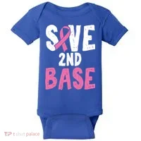 Funny Breast Cancer Awareness Month Save Second 2nd Base Great Gift Baby Bodysuit thumb 0