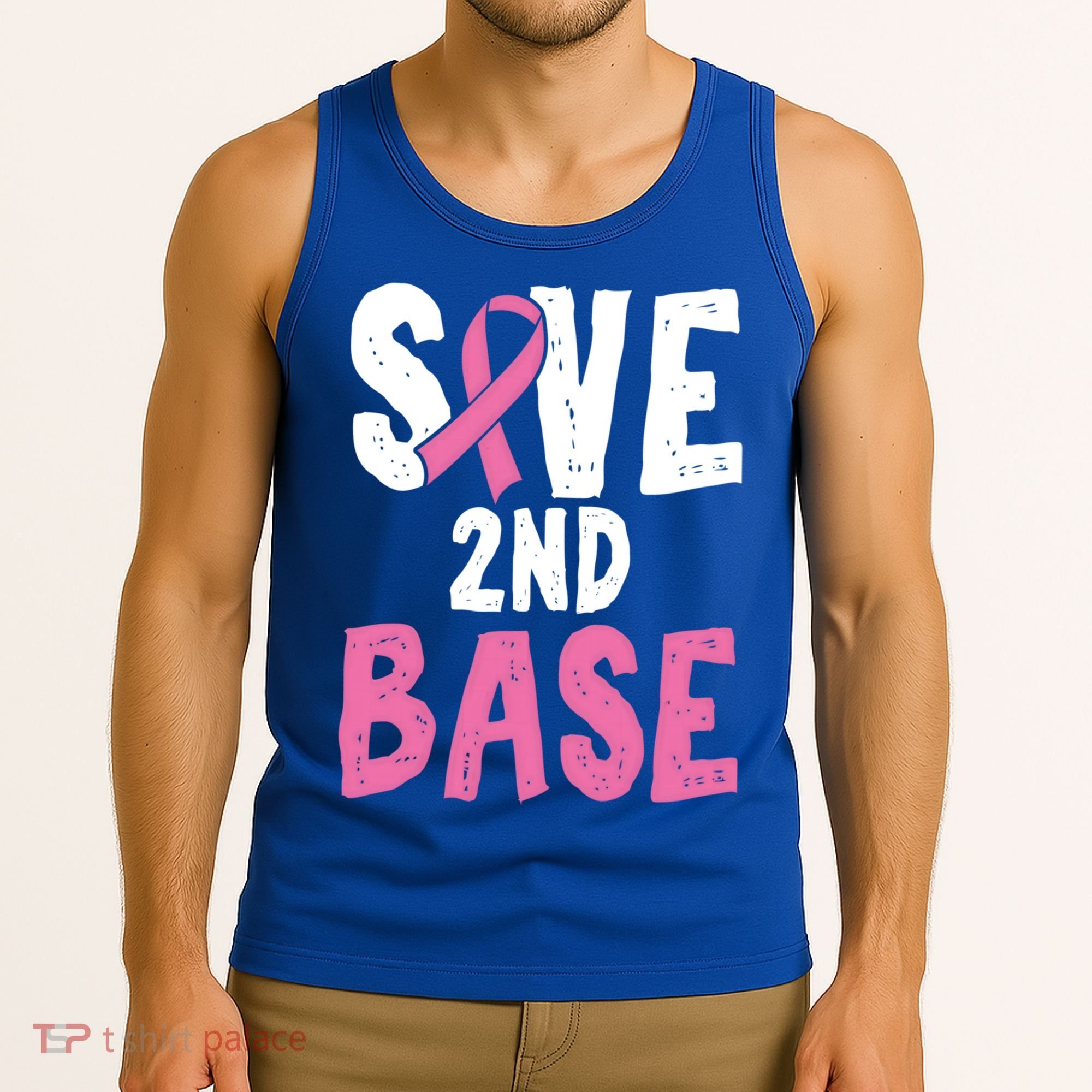 Funny Breast Cancer Awareness Month Save Second 2nd Base Great Gift Tank Top