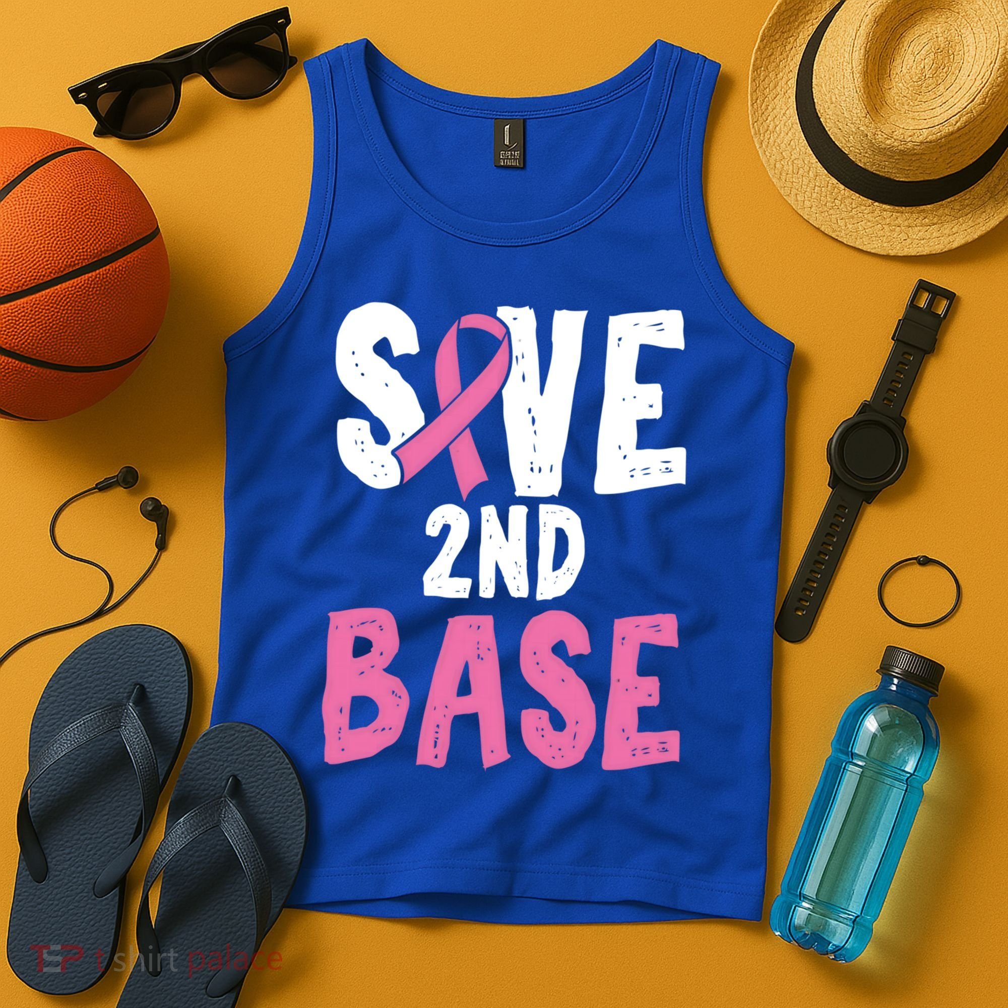 Funny Breast Cancer Awareness Month Save Second 2nd Base Great Gift Tank Top