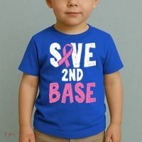 Funny Breast Cancer Awareness Month Save Second 2nd Base Great Gift Toddler T-Shirt thumb 2