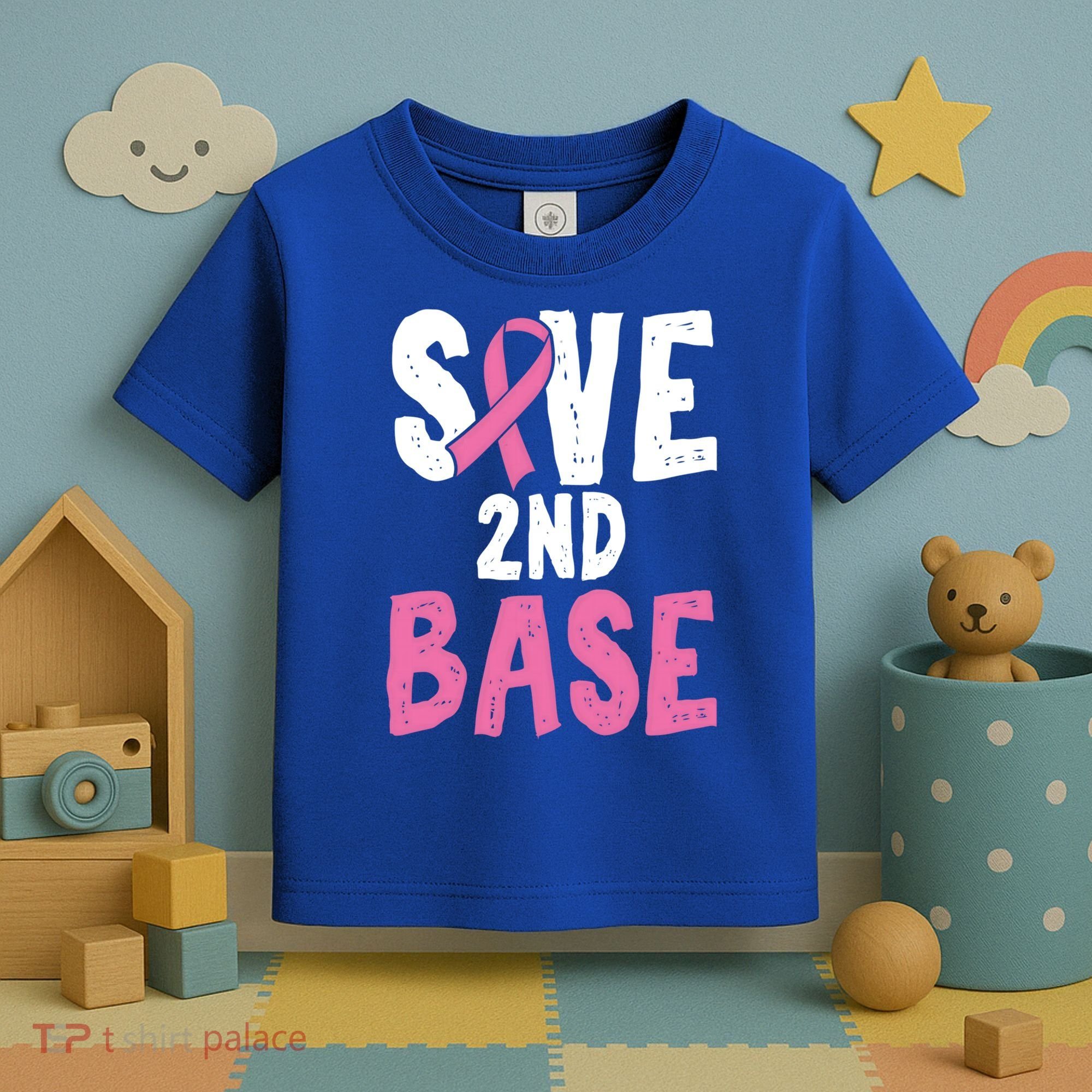 Funny Breast Cancer Awareness Month Save Second 2nd Base Great Gift Toddler T-Shirt