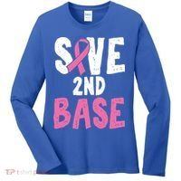 Funny Breast Cancer Awareness Month Save Second 2nd Base Great Gift Women's Long Sleeve Shirt thumb 0