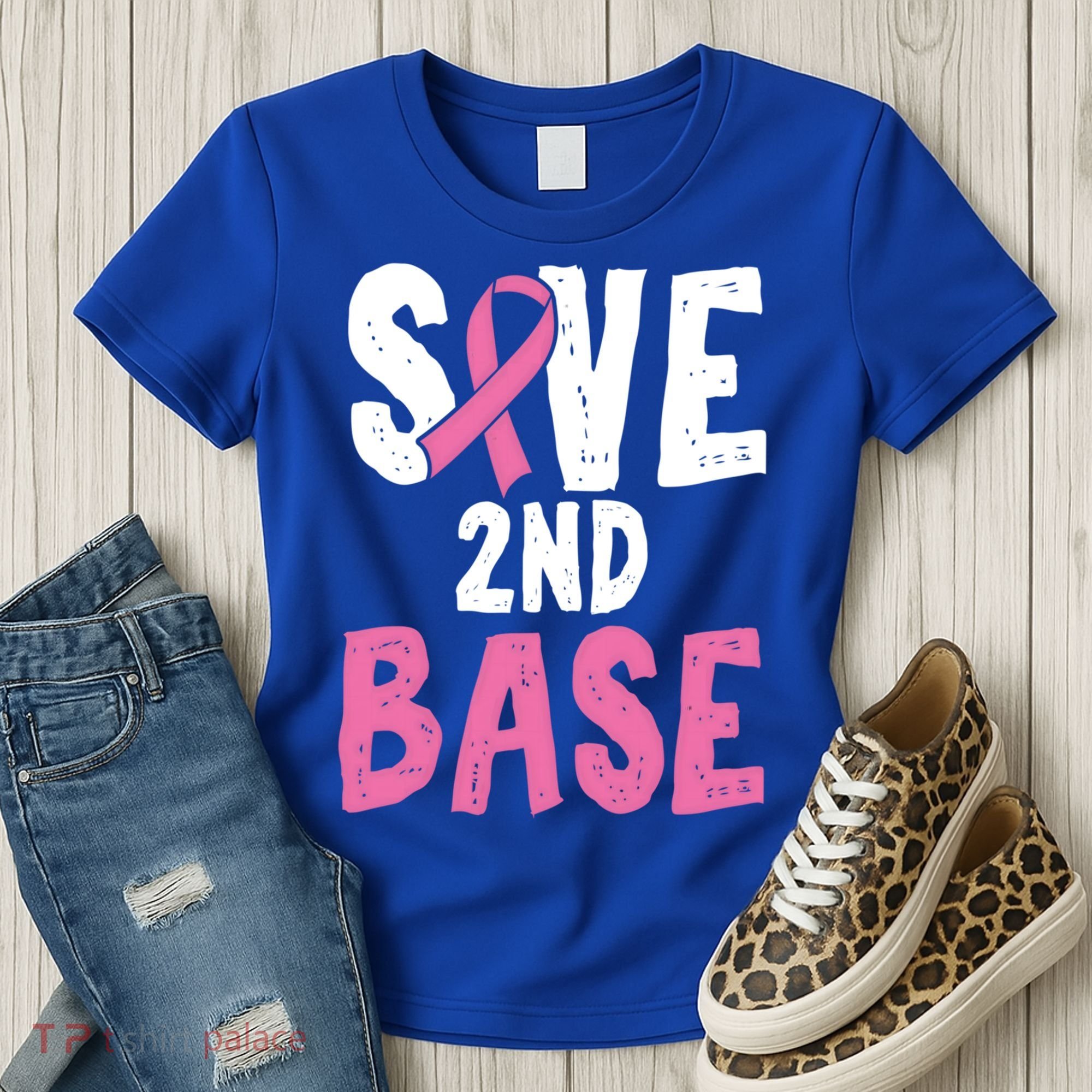 Funny Breast Cancer Awareness Month Save Second 2nd Base Great Gift Women's T-Shirt