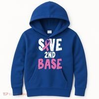 Funny Breast Cancer Awareness Month Save Second 2nd Base Great Gift Kids Hoodie thumb 0