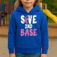Funny Breast Cancer Awareness Month Save Second 2nd Base Great Gift Kids Hoodie thumb 3