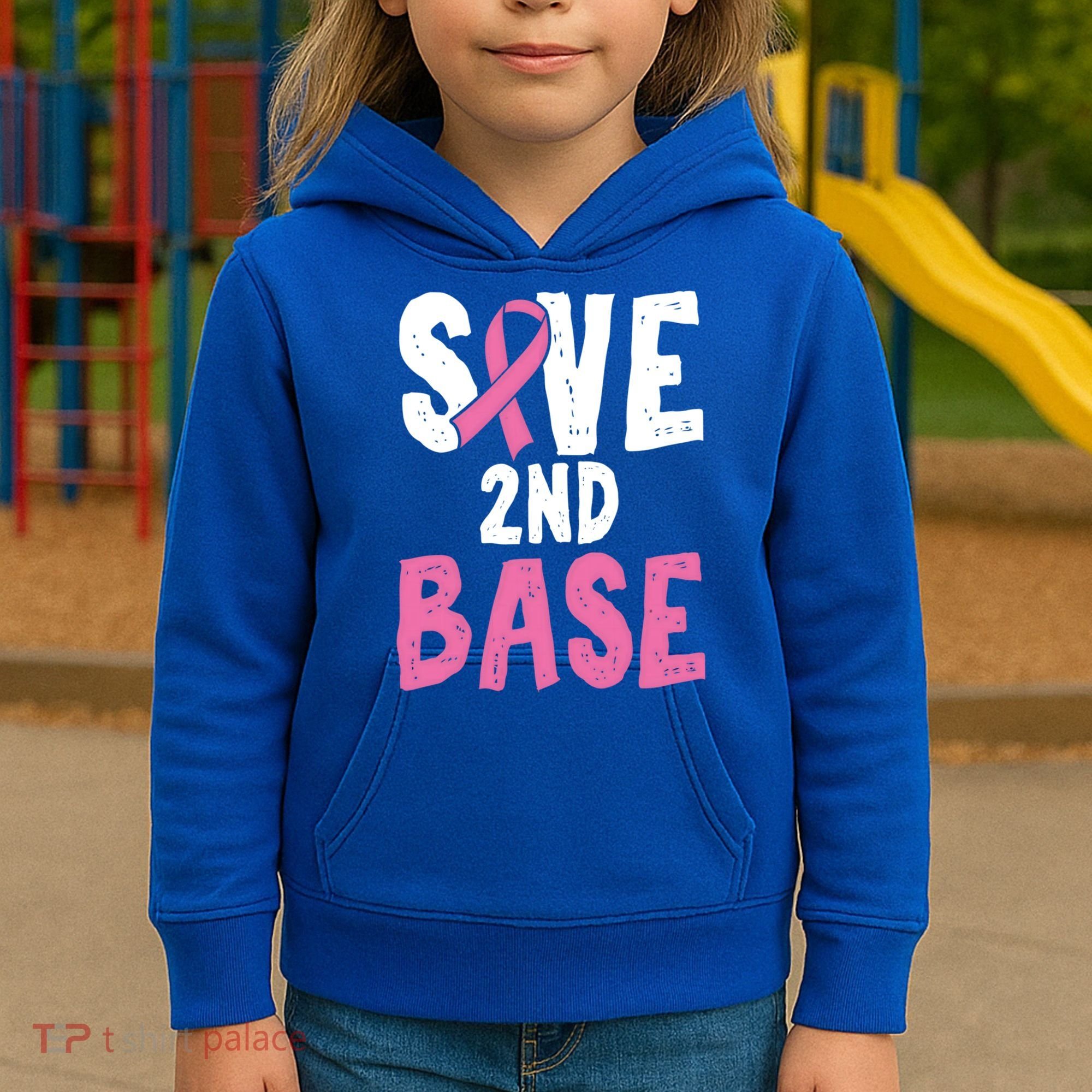 Funny Breast Cancer Awareness Month Save Second 2nd Base Great Gift Kids Hoodie