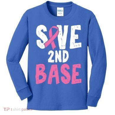 Funny Breast Cancer Awareness Month Save Second 2nd Base Great Gift Kids Long Sleeve Shirt
