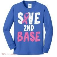 Funny Breast Cancer Awareness Month Save Second 2nd Base Great Gift Kids Long Sleeve Shirt thumb 0