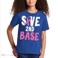 Funny Breast Cancer Awareness Month Save Second 2nd Base Great Gift Kids T-Shirt thumb 2