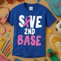 Funny Breast Cancer Awareness Month Save Second 2nd Base Great Gift Kids T-Shirt thumb 3