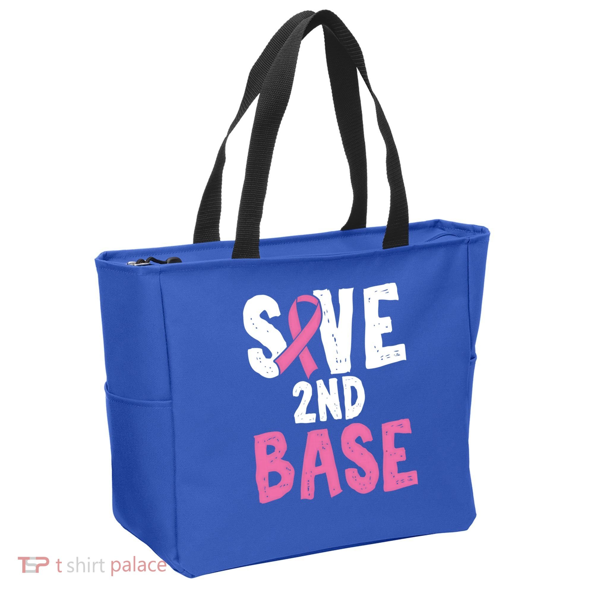 Funny Breast Cancer Awareness Month Save Second 2nd Base Great Gift Tote Bag