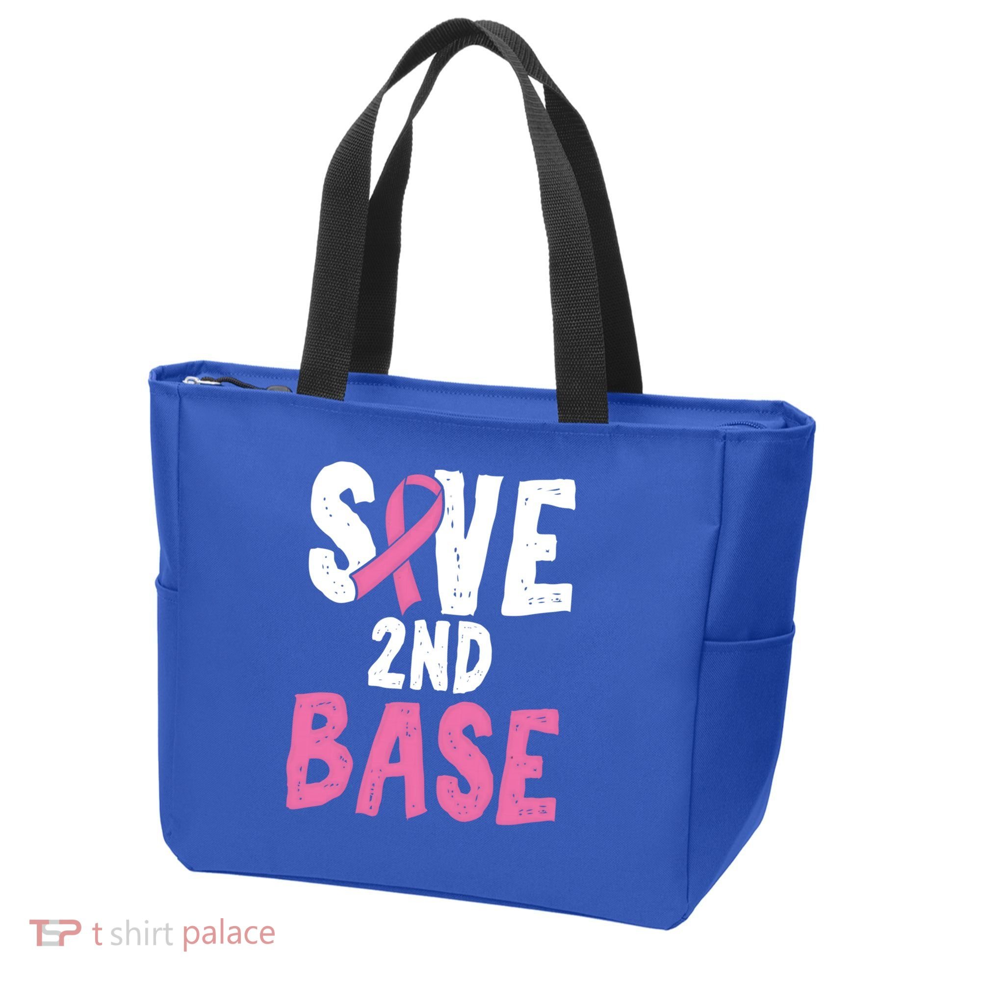 Funny Breast Cancer Awareness Month Save Second 2nd Base Great Gift Tote Bag