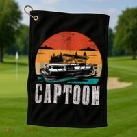 Funny Boating Captoon Pontoon Tritoon Captain Pontoon Boat Golf Towel thumb 1