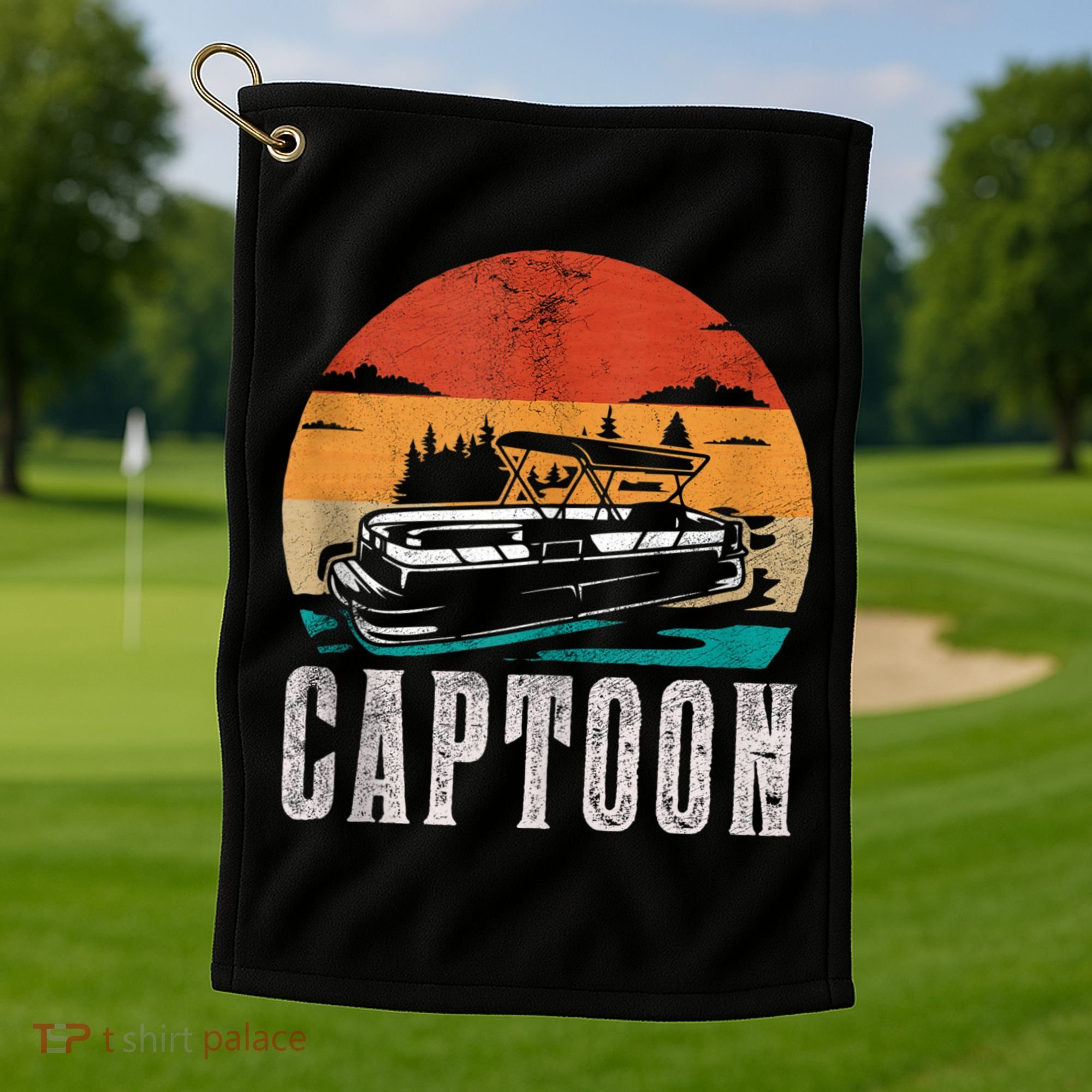 Funny Boating Captoon Pontoon Tritoon Captain Pontoon Boat Golf Towel