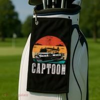 Funny Boating Captoon Pontoon Tritoon Captain Pontoon Boat Golf Towel thumb 2