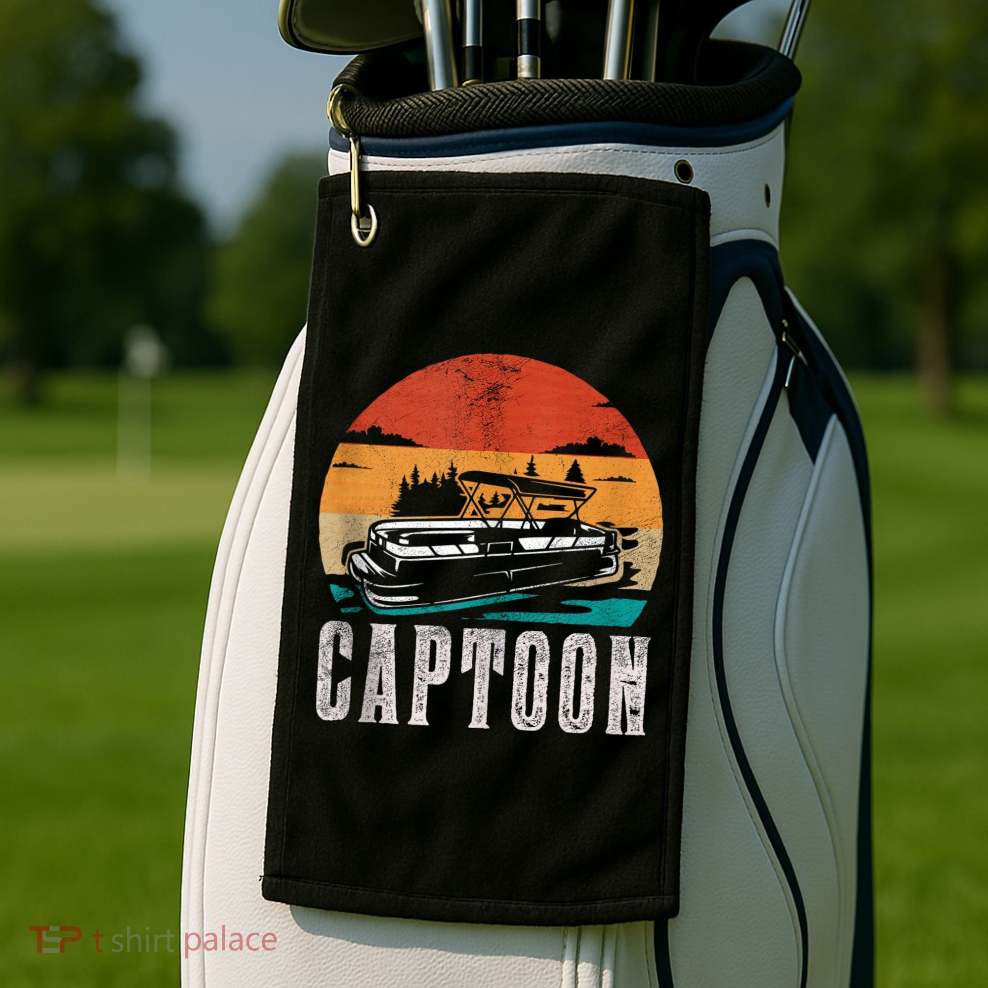 Funny Boating Captoon Pontoon Tritoon Captain Pontoon Boat Golf Towel