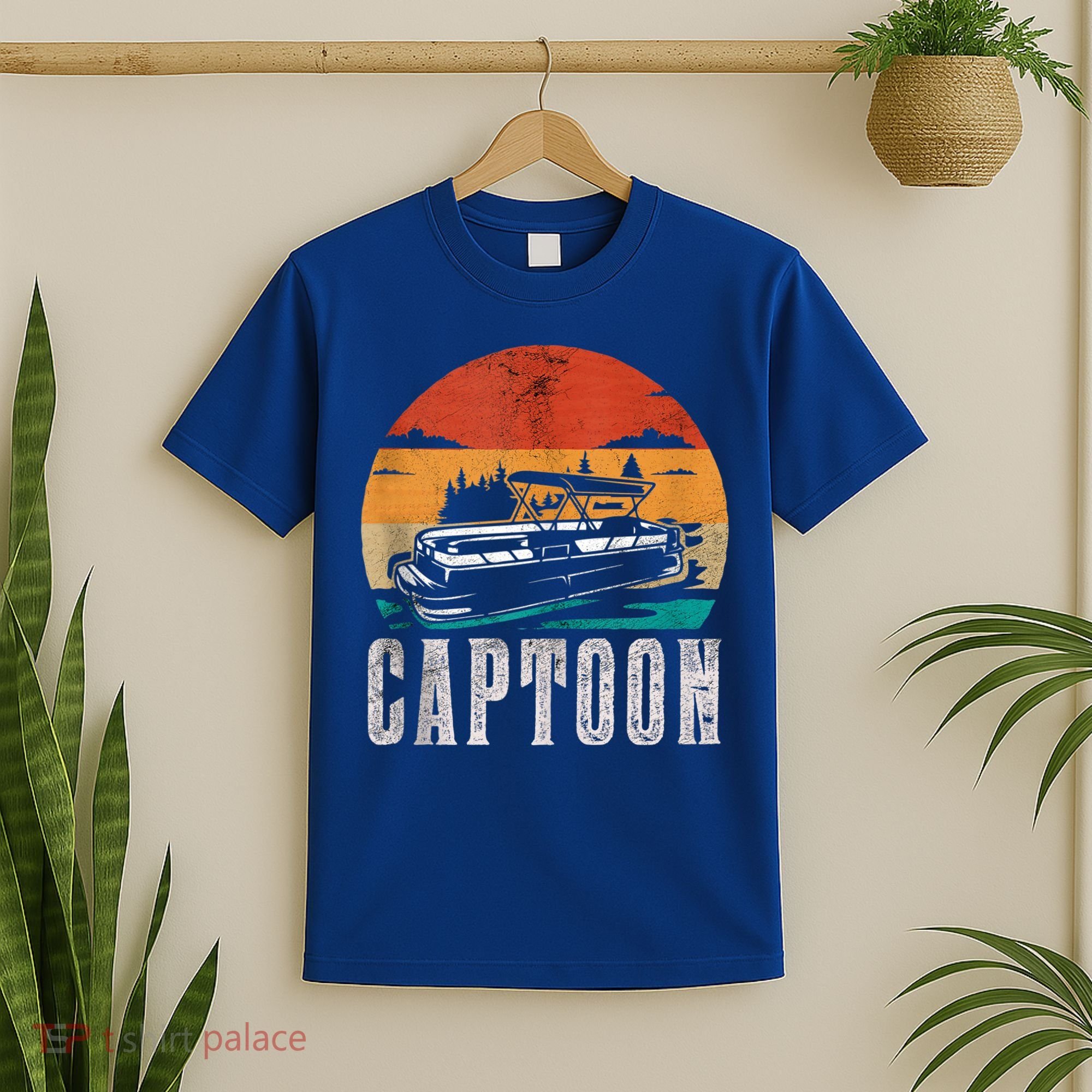 Funny Boating Captoon Pontoon Tritoon Captain Pontoon Boat T-Shirt